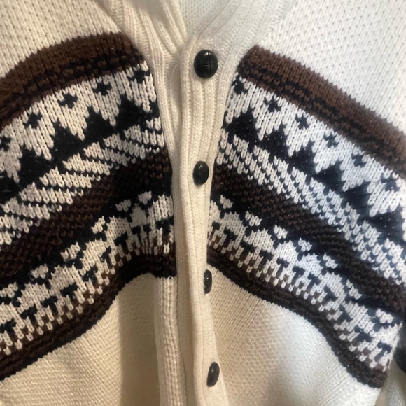 Forever 21 Men’s Cream and Black Shawl Collar Cardigan Canincore Après-Ski M - Picture 9 of 13